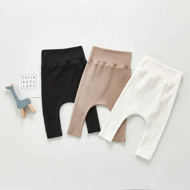 High Waist Striped Solid Color Leggings with Belly Support