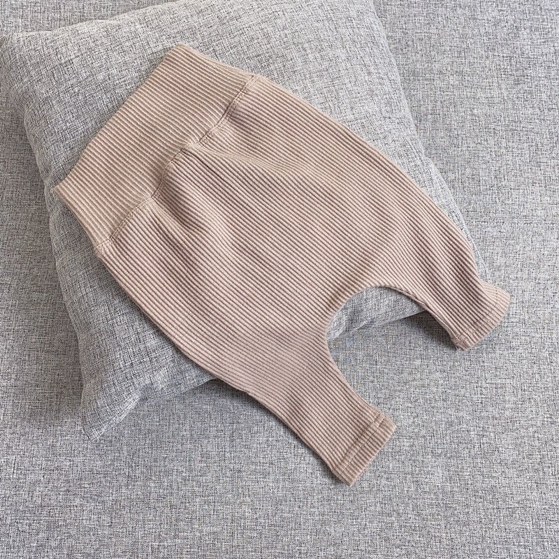 High Waist Striped Solid Color Leggings with Belly Support