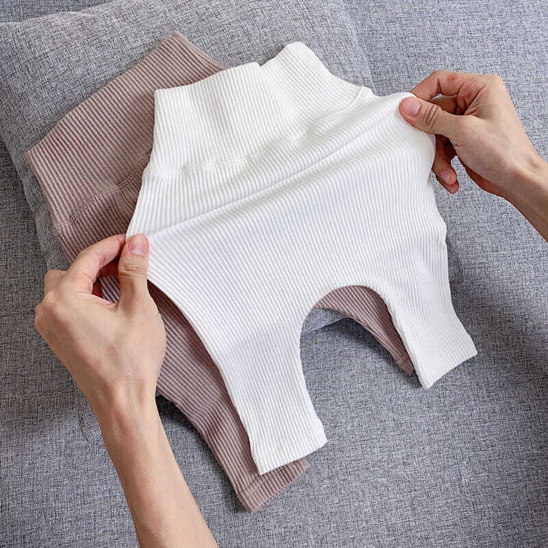 High Waist Striped Solid Color Leggings with Belly Support